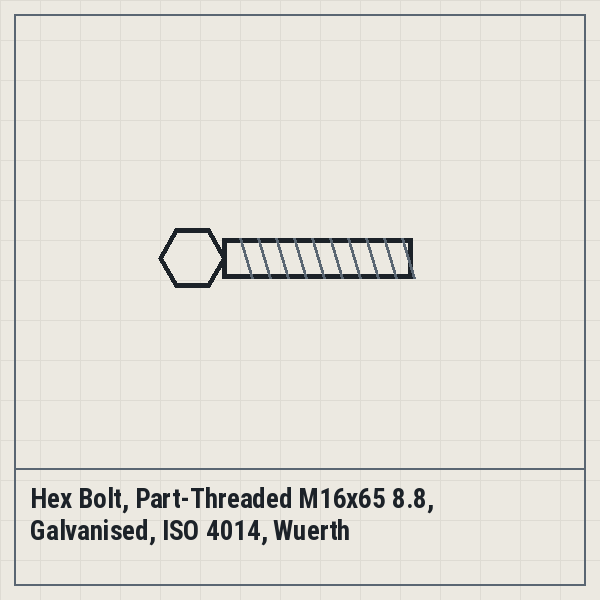 Hex Bolt, Part-Threaded M16x65 8.8, Galvanised, ISO 4014, Wuerth