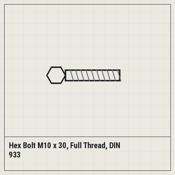 Hex Bolt M10 x 30, Full Thread, DIN 933