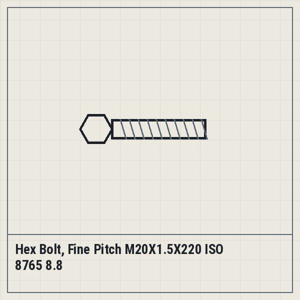 Hex Bolt, Fine Pitch M20X1.5X220 ISO 8765 8.8