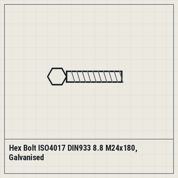 Hex Bolt ISO4017 DIN933 8.8 M24x180, Galvanised