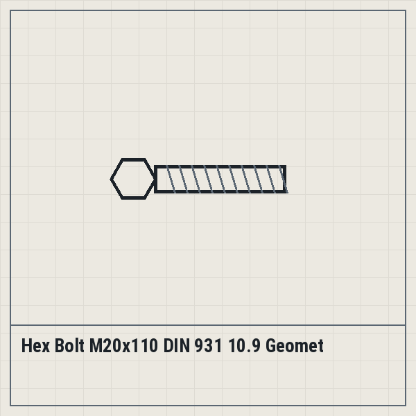 Hex Bolt M20x110 DIN 931 10.9 Geomet