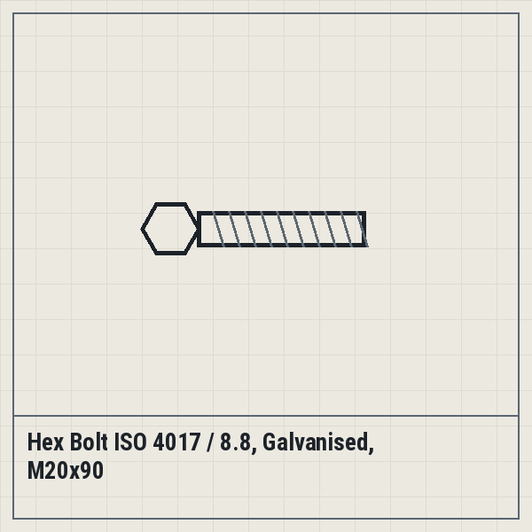 Hex Bolt ISO 4017 / 8.8, Galvanised, M20x90