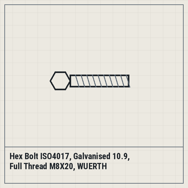 Hex Bolt ISO4017, Galvanised 10.9, Full Thread M8X20, WUERTH