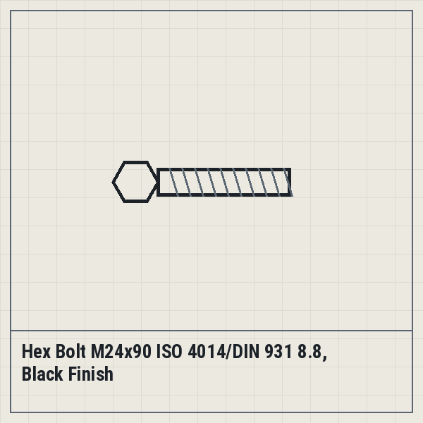 Hex Bolt M24x90 ISO 4014/DIN 931 8.8, Black Finish