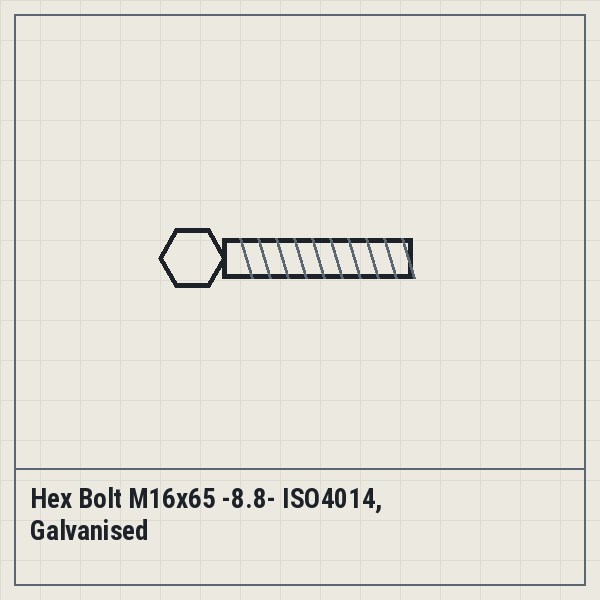 Hex Bolt M16x65 -8.8- ISO4014, Galvanised