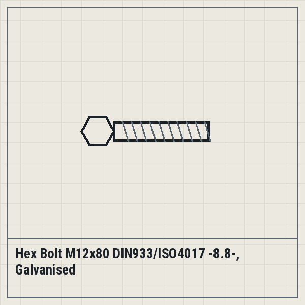 Hex Bolt M12x80 DIN933/ISO4017 -8.8-, Galvanised