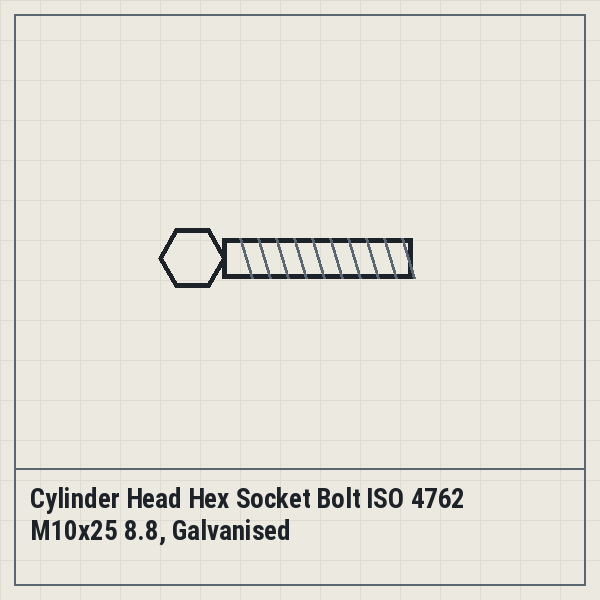 Cylinder Head Hex Socket Bolt ISO 4762 M10x25 8.8, Galvanised