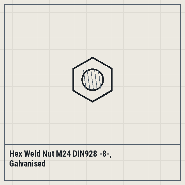 Hex Weld Nut M24 DIN928 -8-, Galvanised