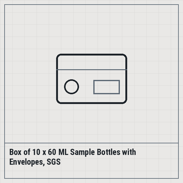 Box of 10 x 60 ML Sample Bottles with Envelopes, SGS
