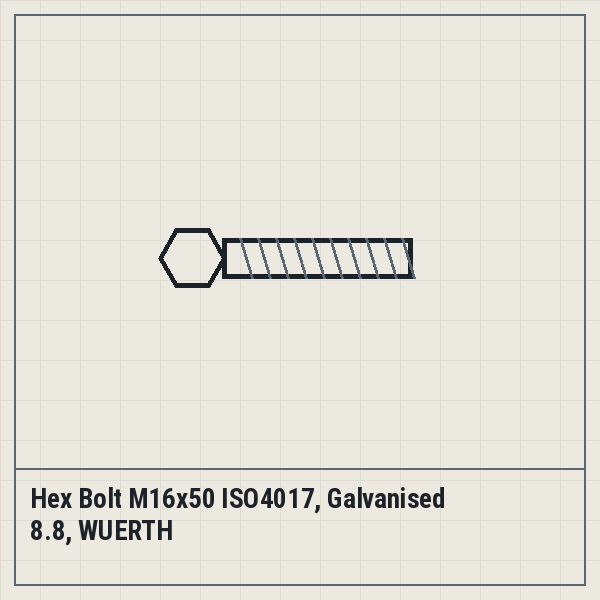 Hex Bolt M16x50 ISO4017, Galvanised 8.8, WUERTH