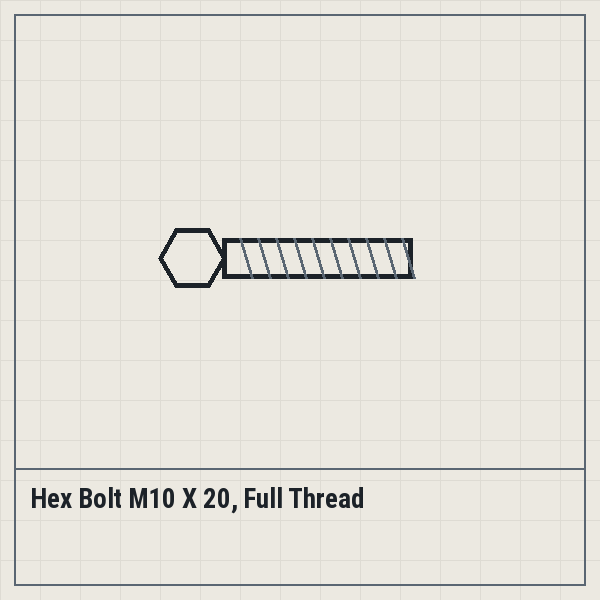 Hex Bolt M10 X 20, Full Thread