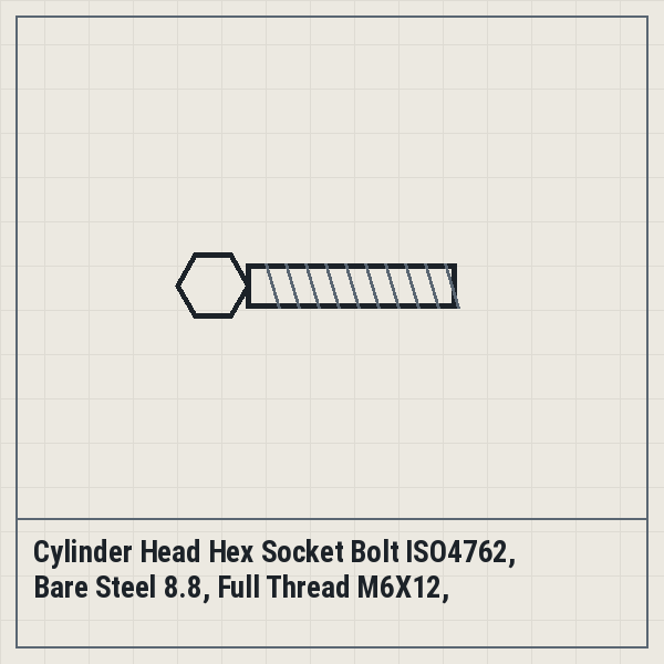 Cylinder Head Hex Socket Bolt ISO4762, Bare Steel 8.8, Full Thread M6X12, WUERTH
