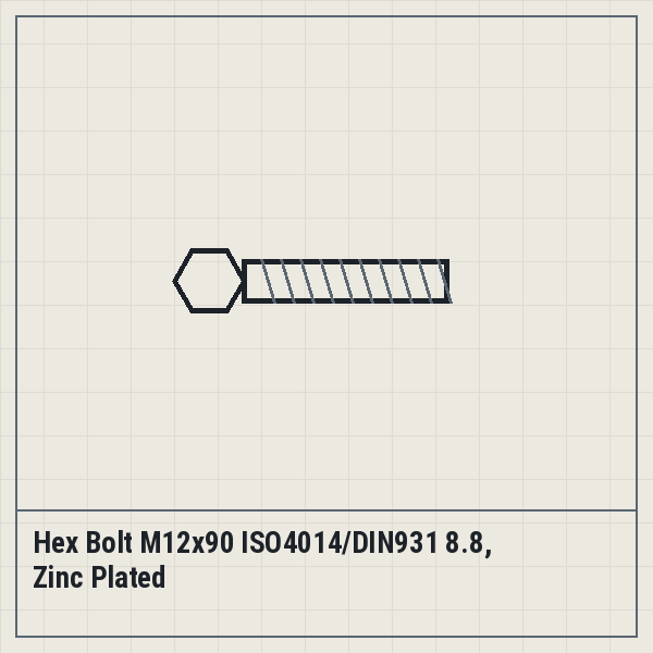 Hex Bolt M12x90 ISO4014/DIN931 8.8, Zinc Plated