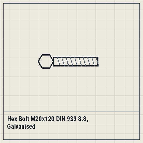 Hex Bolt M20x120 DIN 933 8.8, Galvanised