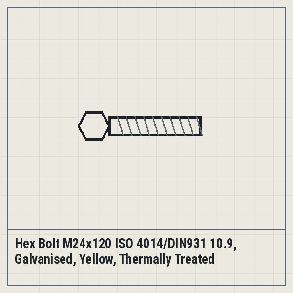 Hex Bolt M24x120 ISO 4014/DIN931 10.9, Galvanised, Yellow, Thermally Treated