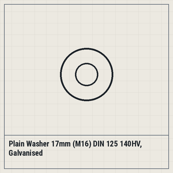 Plain Washer 17mm (M16) DIN 125 140HV, Galvanised