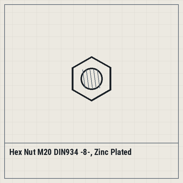 Hex Nut M20 DIN934 -8-, Zinc Plated