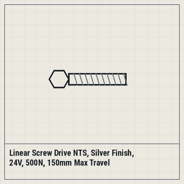 Linear Screw Drive NTS, Silver Finish, 24V, 500N, 150mm Max Travel (Settable), 2-Core, U-Console and Bolts Included