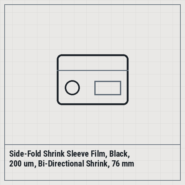 Side-Fold Shrink Sleeve Film, Black, 200 um, Bi-Directional Shrink, 76 mm Core, 1250 + 850 mm x 600 m