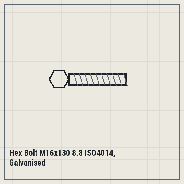 Hex Bolt M16x130 8.8 ISO4014, Galvanised
