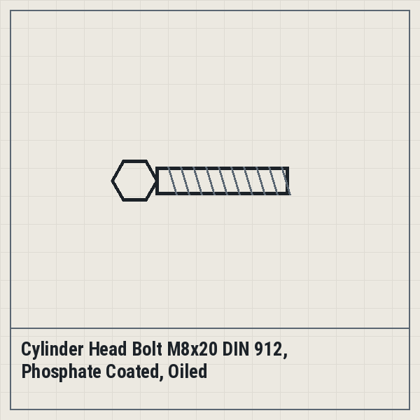 Cylinder Head Bolt M8x20 DIN 912, Phosphate Coated, Oiled