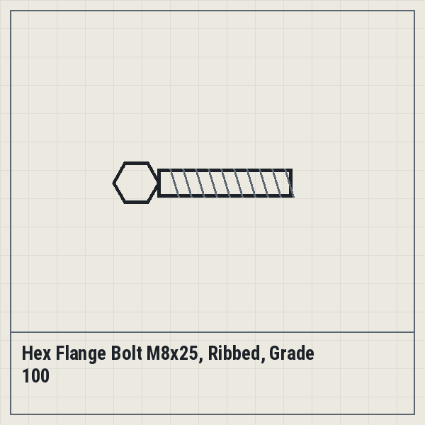 Hex Flange Bolt M8x25, Ribbed, Grade 100