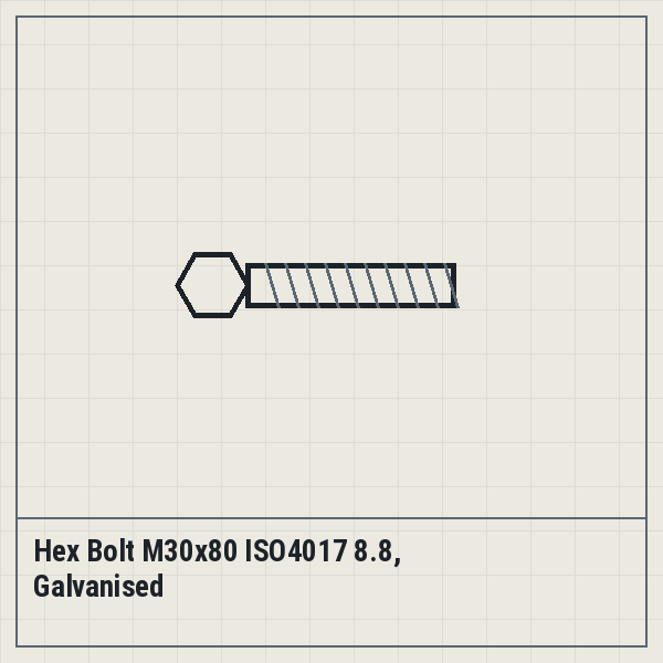 Hex Bolt M30x80 ISO4017 8.8, Galvanised