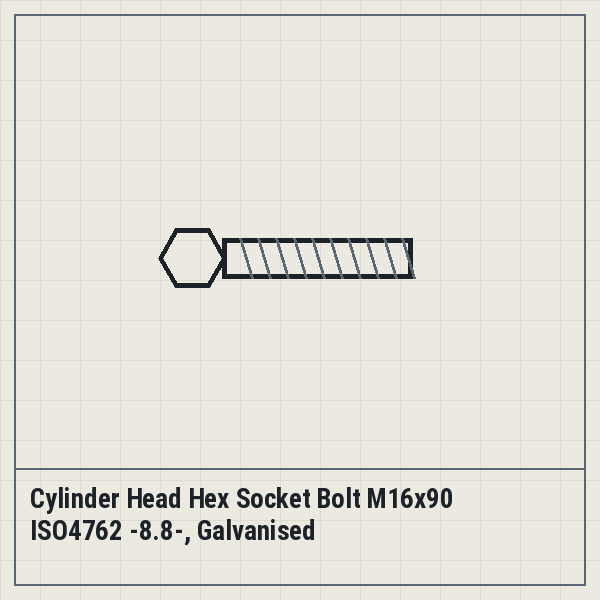 Cylinder Head Hex Socket Bolt M16x90 ISO4762 -8.8-, Galvanised