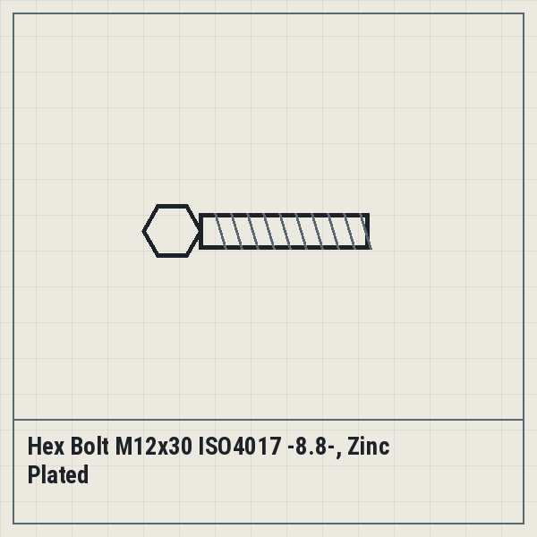 Hex Bolt M12x30 ISO4017 -8.8-, Zinc Plated
