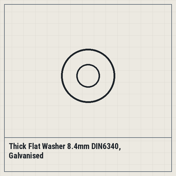 Thick Flat Washer 8.4mm DIN6340, Galvanised