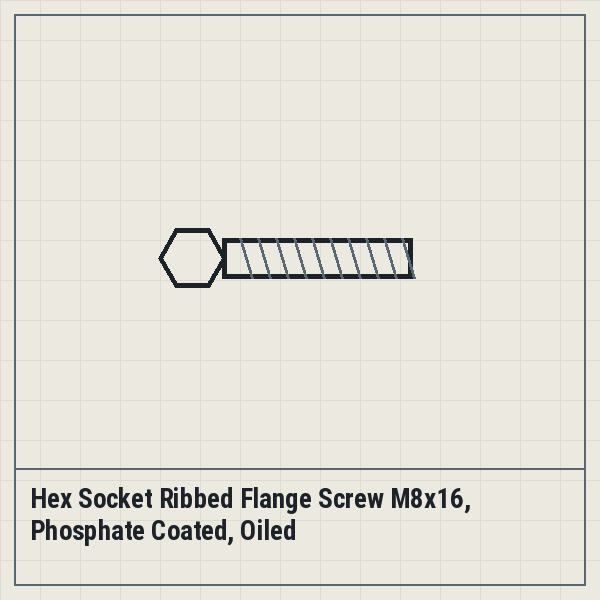 Hex Socket Ribbed Flange Screw M8x16, Phosphate Coated, Oiled
