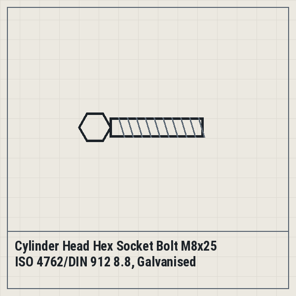 Cylinder Head Hex Socket Bolt M8x25 ISO 4762/DIN 912 8.8, Galvanised