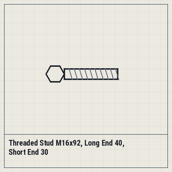 Threaded Stud M16x92, Long End 40, Short End 30