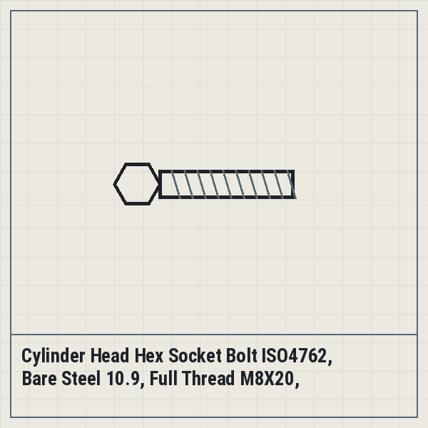 Cylinder Head Hex Socket Bolt ISO4762, Bare Steel 10.9, Full Thread M8X20, WUERTH