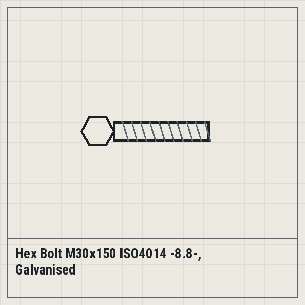Hex Bolt M30x150 ISO4014 -8.8-, Galvanised