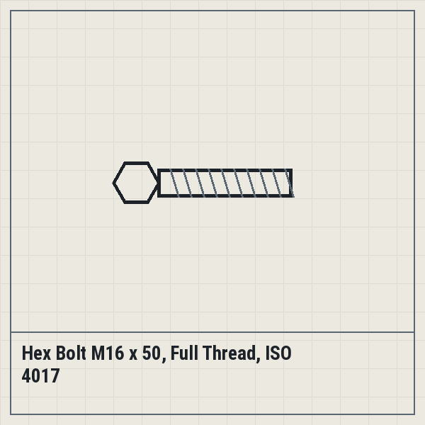 Hex Bolt M16 x 50, Full Thread, ISO 4017