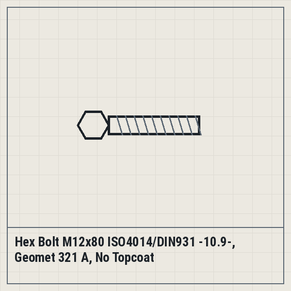 Hex Bolt M12x80 ISO4014/DIN931 -10.9-, Geomet 321 A, No Topcoat